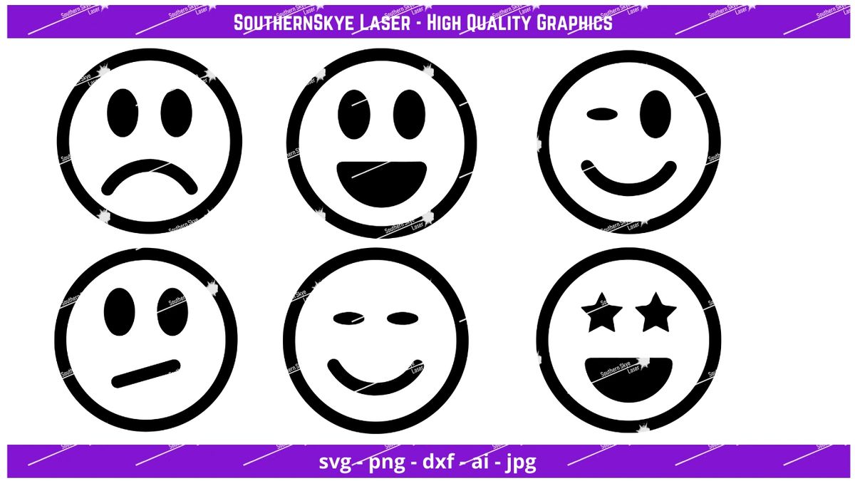 Smiley Face Bundle svg, jpg, png, dxf, ai 12 different designs for one
